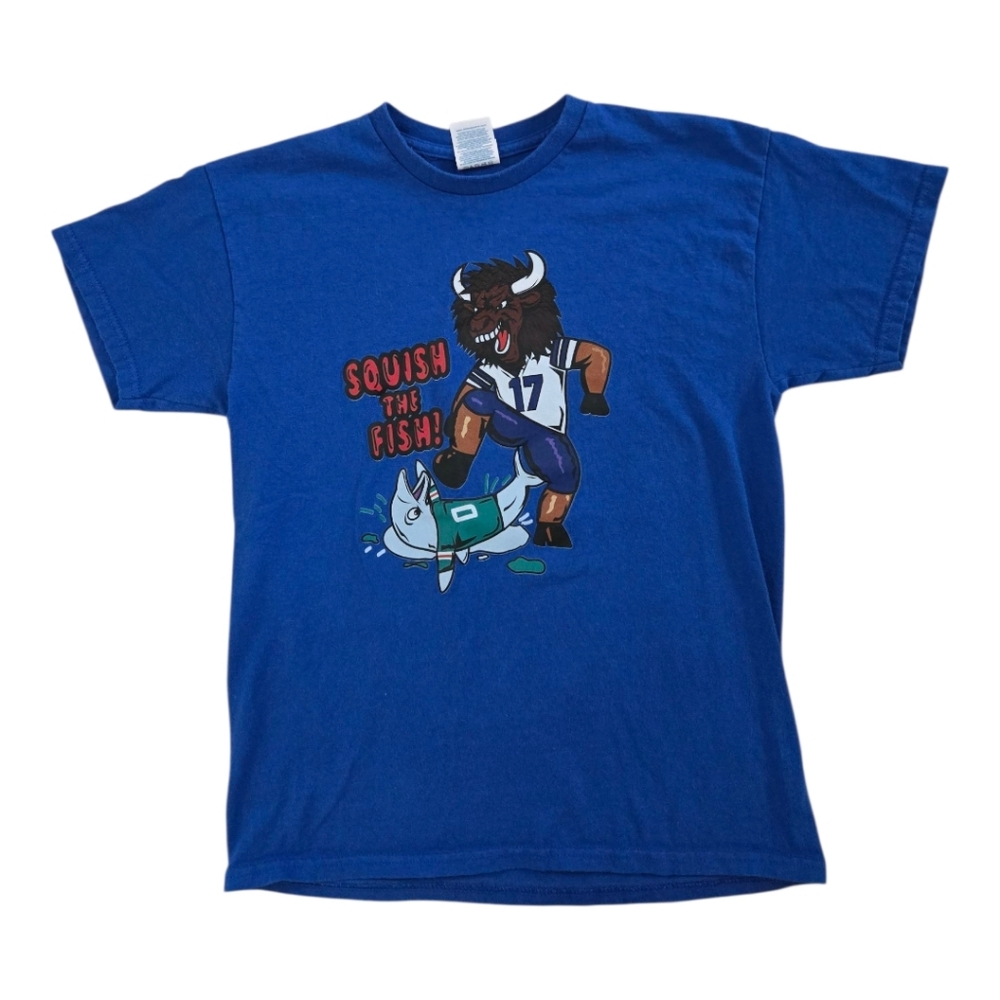 Buffalo Bills NFL Miami Dolphins Squish The Fish Blue Graphic T-Shirt